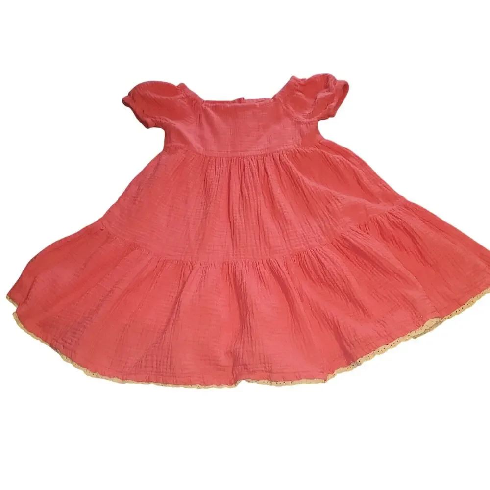 Rachel Zoe Girls Size 7 Pink Cotton Babydoll Cottagecore Boho Farmcore Dress